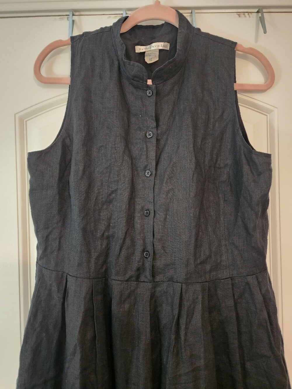 Peter Nygard Black White Floral Border 100% Linen Sleeveless Midi Dress Sz 12 - Picture 4 of 12
